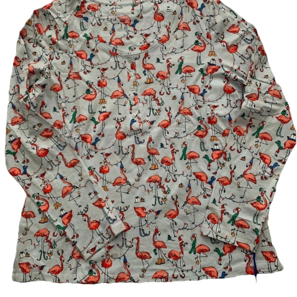 NEW Size Medium Womens Sleep Sense Holiday PrintKnit Long Sleeve Henley SleepTop
